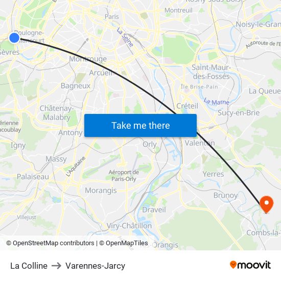 La Colline to Varennes-Jarcy map