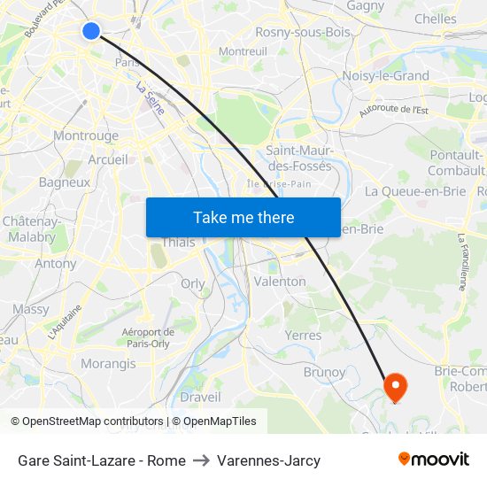 Gare Saint-Lazare - Rome to Varennes-Jarcy map