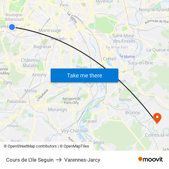Cours de L'Ile Seguin to Varennes-Jarcy map