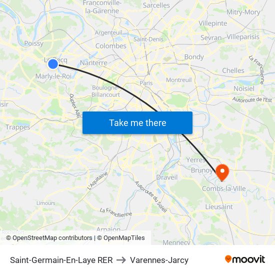 Saint-Germain-En-Laye RER to Varennes-Jarcy map