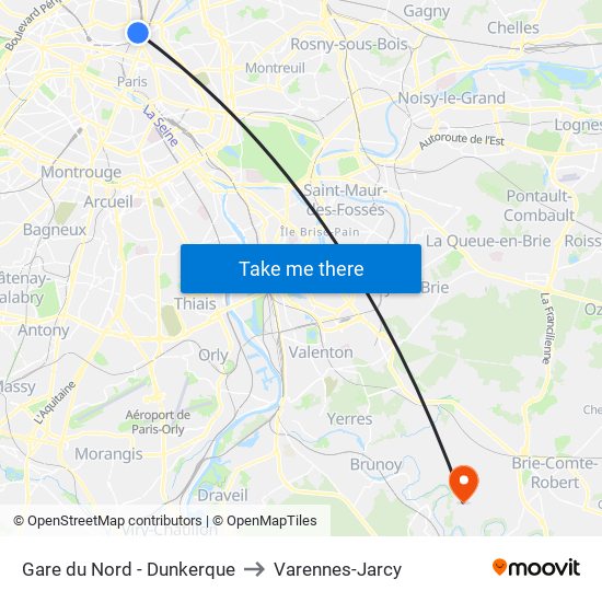 Gare du Nord - Dunkerque to Varennes-Jarcy map