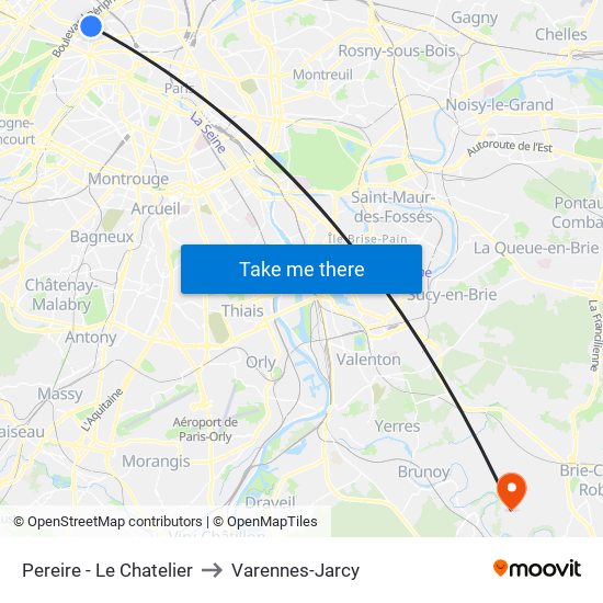 Pereire - Le Chatelier to Varennes-Jarcy map
