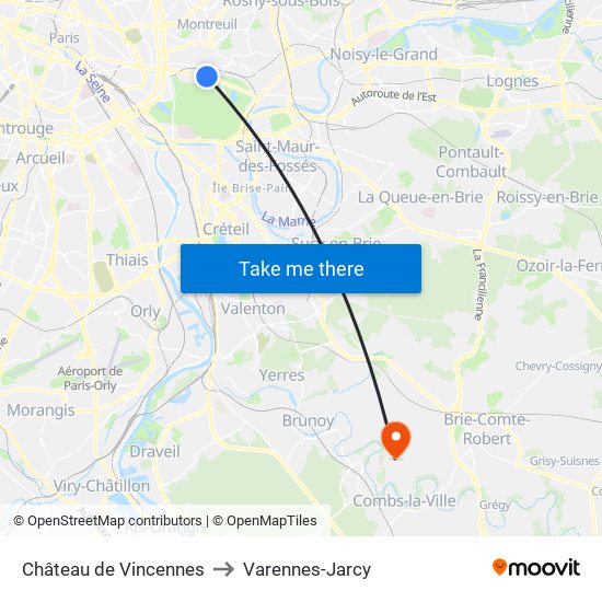 Château de Vincennes to Varennes-Jarcy map