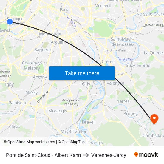 Pont de Saint-Cloud - Albert Kahn to Varennes-Jarcy map