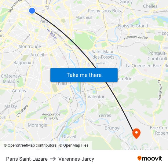 Paris Saint-Lazare to Varennes-Jarcy map