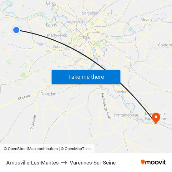 Arnouville-Les-Mantes to Varennes-Sur-Seine map