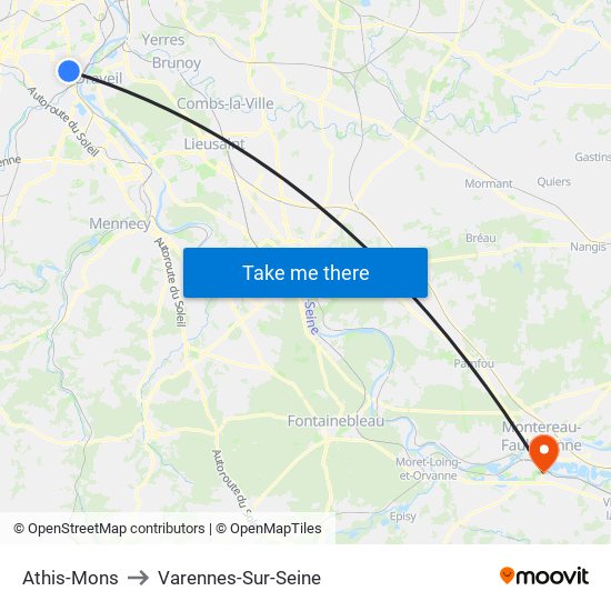 Athis-Mons to Varennes-Sur-Seine map