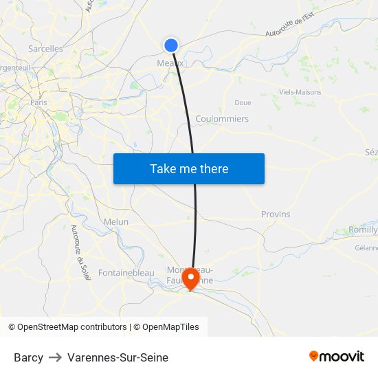 Barcy to Varennes-Sur-Seine map