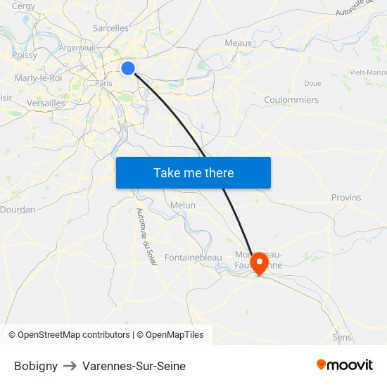 Bobigny to Varennes-Sur-Seine map