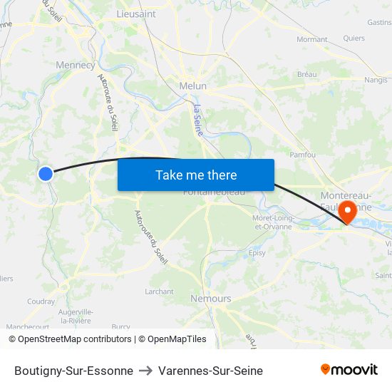 Boutigny-Sur-Essonne to Varennes-Sur-Seine map