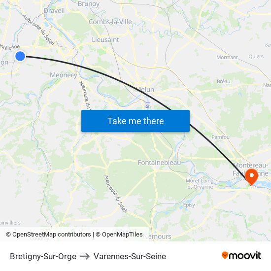 Bretigny-Sur-Orge to Varennes-Sur-Seine map