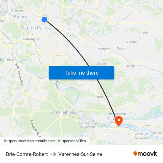 Brie-Comte-Robert to Varennes-Sur-Seine map