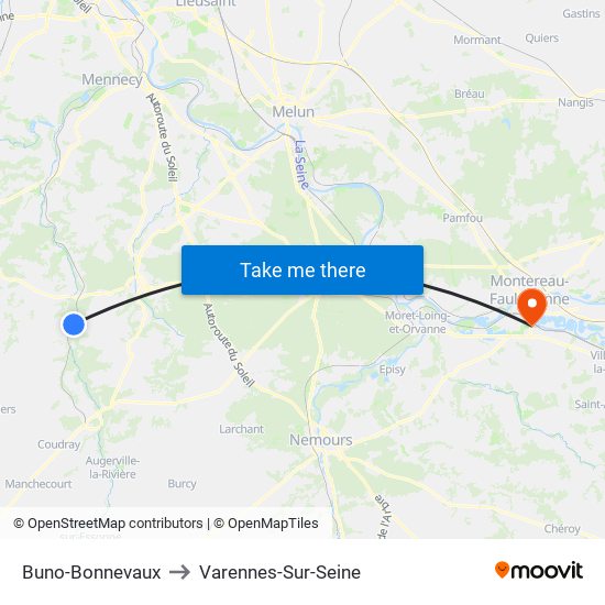 Buno-Bonnevaux to Varennes-Sur-Seine map