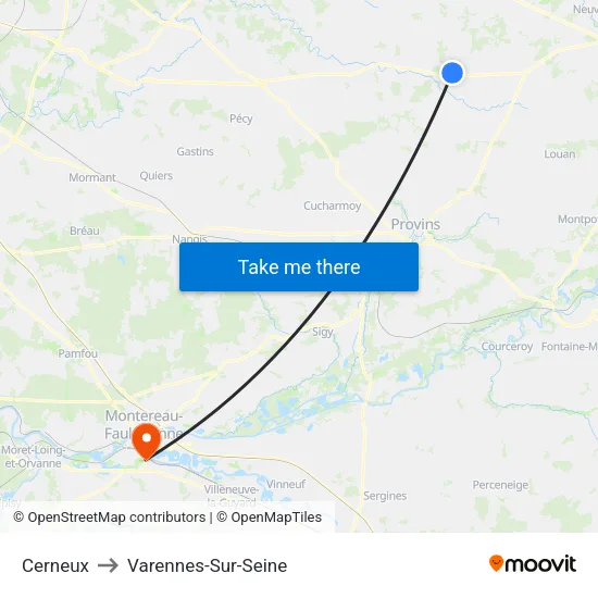 Cerneux to Varennes-Sur-Seine map