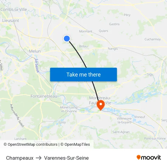 Champeaux to Varennes-Sur-Seine map