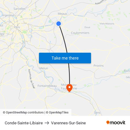Conde-Sainte-Libiaire to Varennes-Sur-Seine map