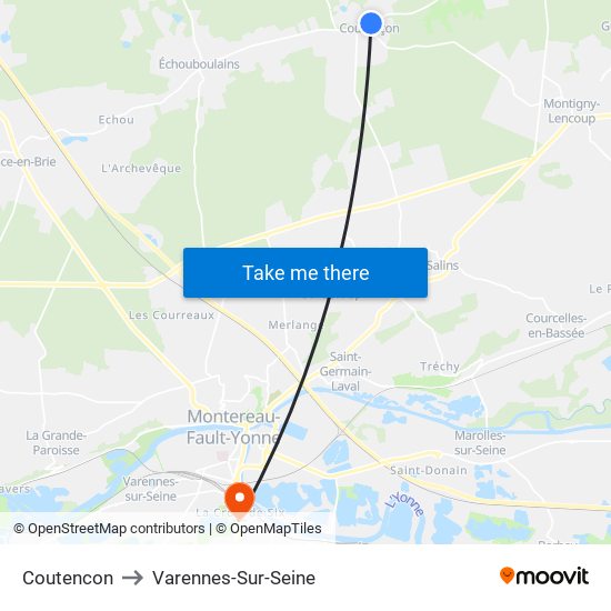 Coutencon to Varennes-Sur-Seine map