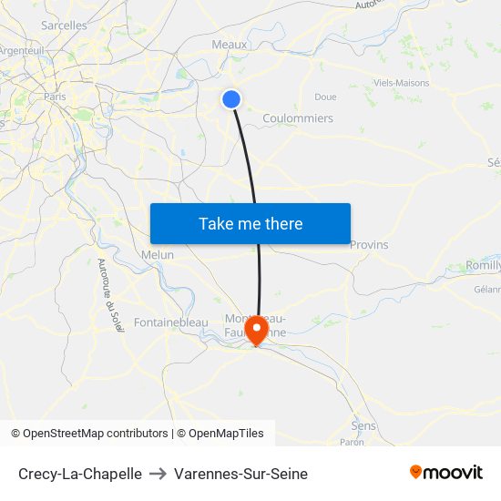 Crecy-La-Chapelle to Varennes-Sur-Seine map