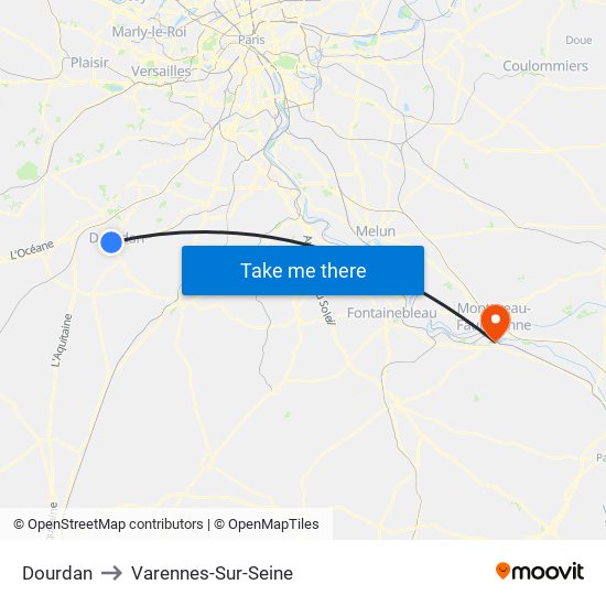 Dourdan to Varennes-Sur-Seine map