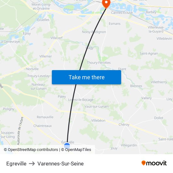 Egreville to Varennes-Sur-Seine map