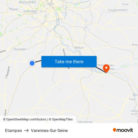 Etampes to Varennes-Sur-Seine map