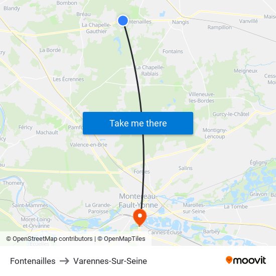 Fontenailles to Varennes-Sur-Seine map