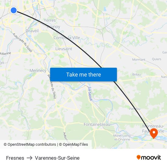 Fresnes to Varennes-Sur-Seine map
