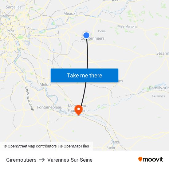 Giremoutiers to Varennes-Sur-Seine map