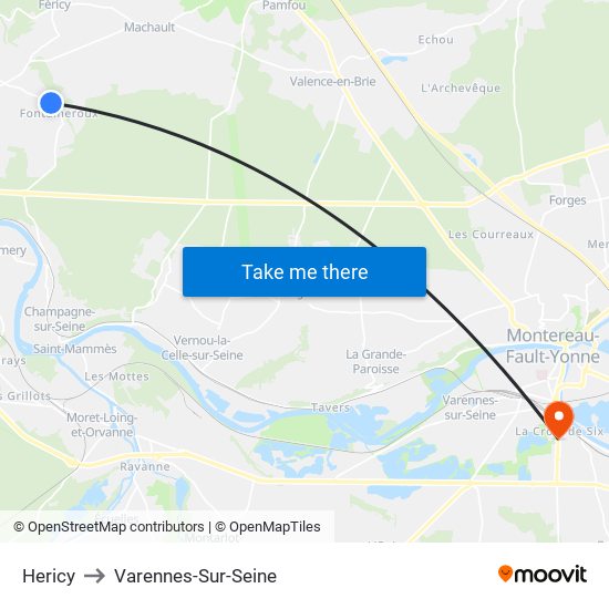 Hericy to Varennes-Sur-Seine map