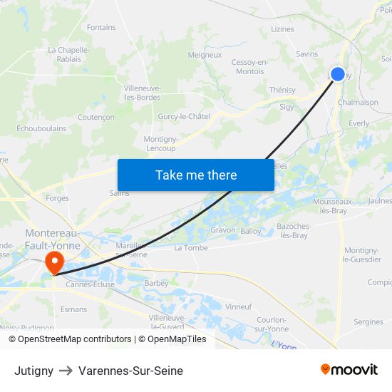 Jutigny to Varennes-Sur-Seine map