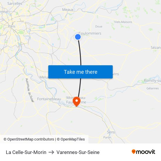 La Celle-Sur-Morin to Varennes-Sur-Seine map