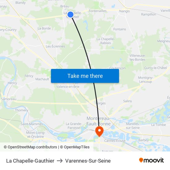 La Chapelle-Gauthier to Varennes-Sur-Seine map