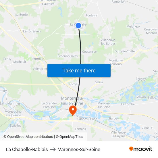 La Chapelle-Rablais to Varennes-Sur-Seine map