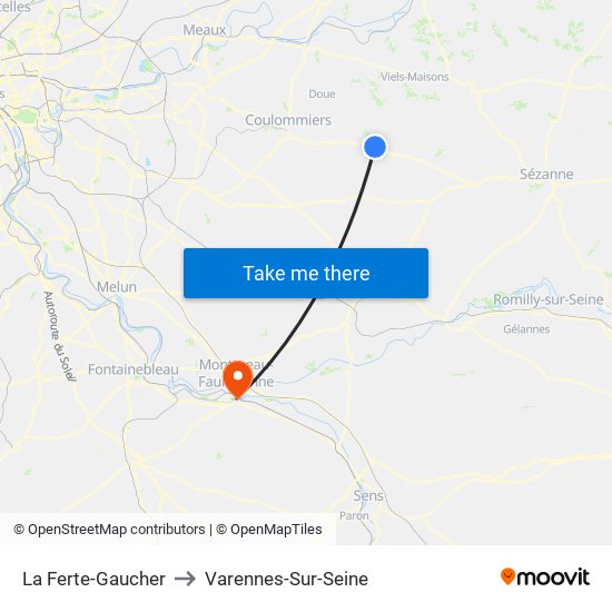 La Ferte-Gaucher to Varennes-Sur-Seine map