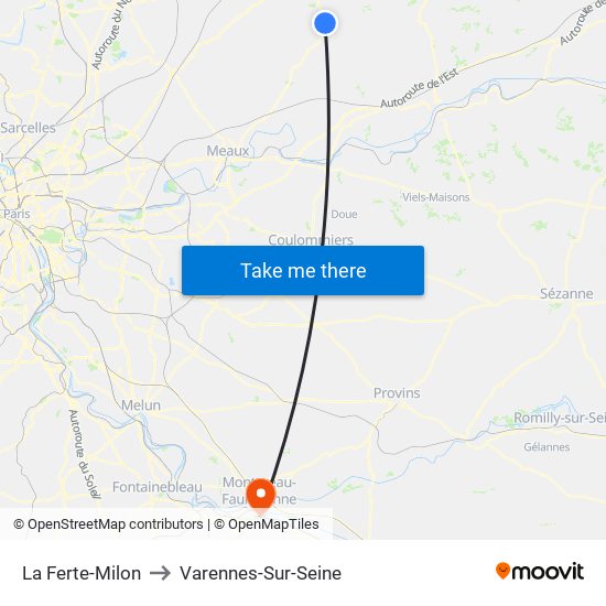 La Ferte-Milon to Varennes-Sur-Seine map