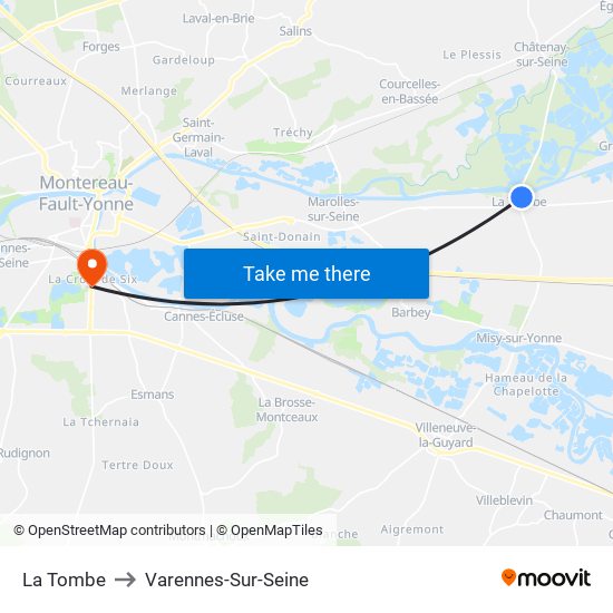 La Tombe to Varennes-Sur-Seine map