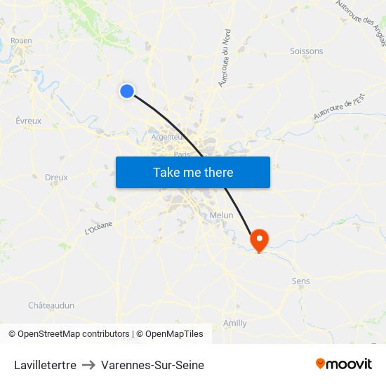 Lavilletertre to Varennes-Sur-Seine map
