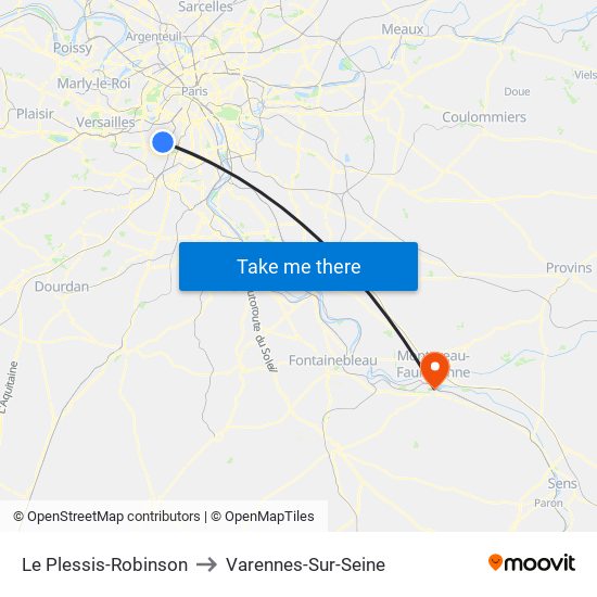 Le Plessis-Robinson to Varennes-Sur-Seine map