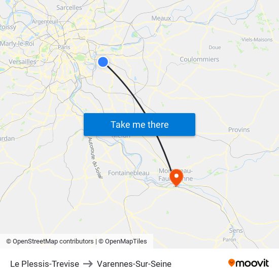 Le Plessis-Trevise to Varennes-Sur-Seine map