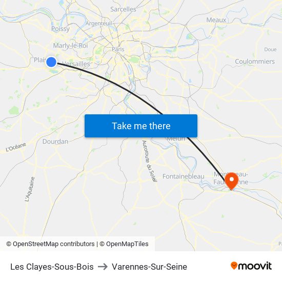Les Clayes-Sous-Bois to Varennes-Sur-Seine map