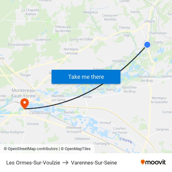 Les Ormes-Sur-Voulzie to Varennes-Sur-Seine map