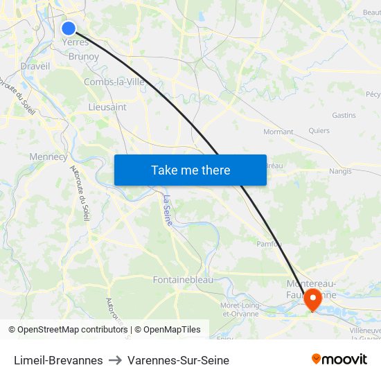 Limeil-Brevannes to Varennes-Sur-Seine map