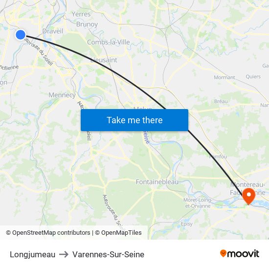Longjumeau to Varennes-Sur-Seine map