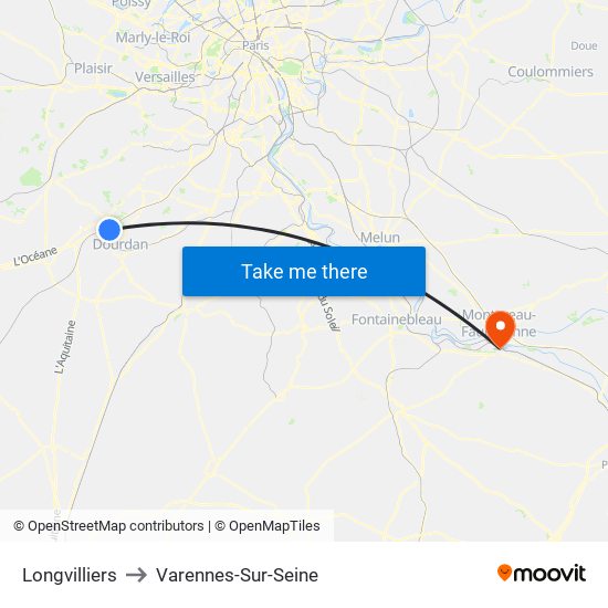Longvilliers to Varennes-Sur-Seine map