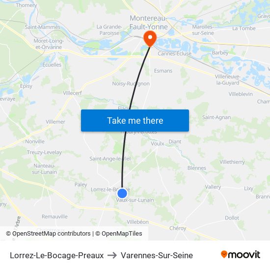 Lorrez-Le-Bocage-Preaux to Varennes-Sur-Seine map