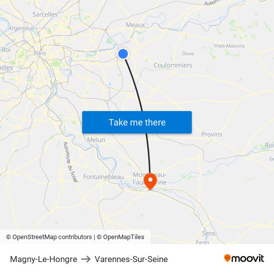 Magny-Le-Hongre to Varennes-Sur-Seine map