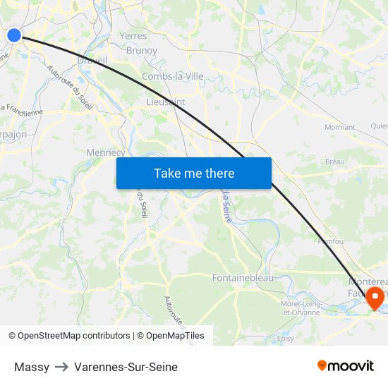 Massy to Varennes-Sur-Seine map