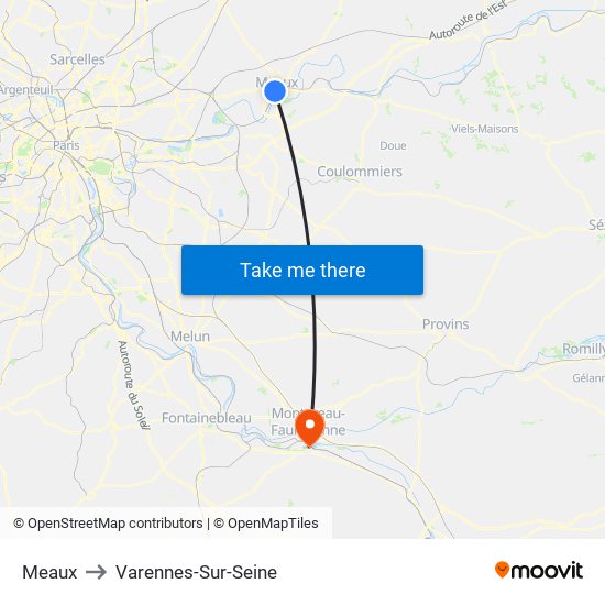 Meaux to Varennes-Sur-Seine map