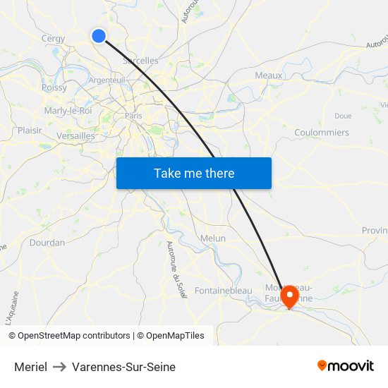 Meriel to Varennes-Sur-Seine map