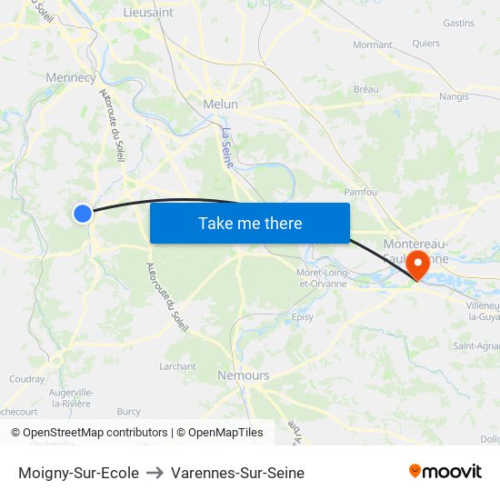 Moigny-Sur-Ecole to Varennes-Sur-Seine map